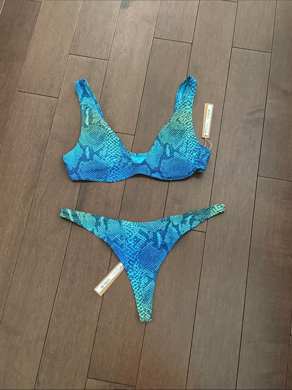 Blue Green Snakeprint Bikini Set